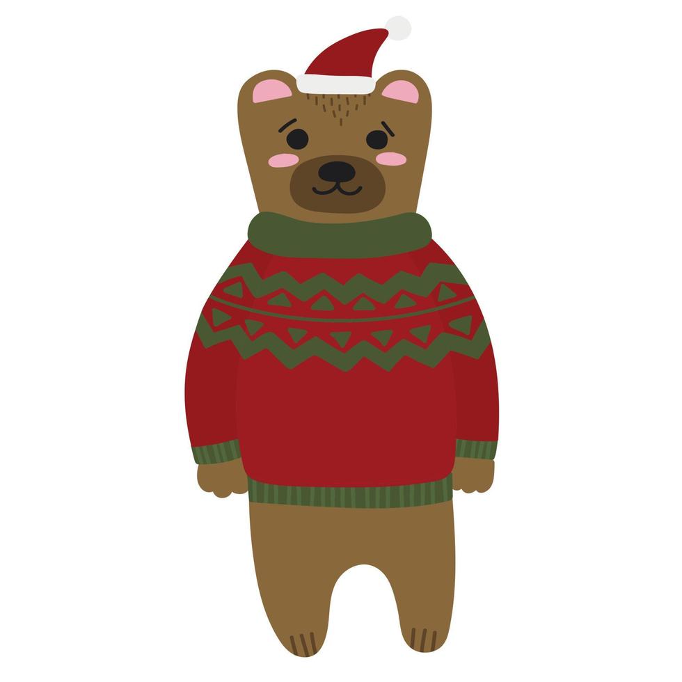 Christmas grizzly bear in a cute cardigan sweater vector