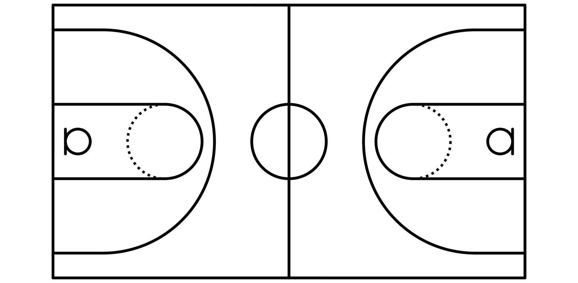 vector de cancha de baloncesto de línea delgada aislado sobre fondo blanco