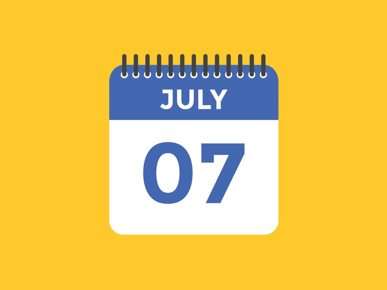 Recordatorio del calendario del 7 de julio. Plantilla de icono de calendario diario del 7 de julio. plantilla de diseño de icono de calendario 7 de julio. ilustración vectorial vector