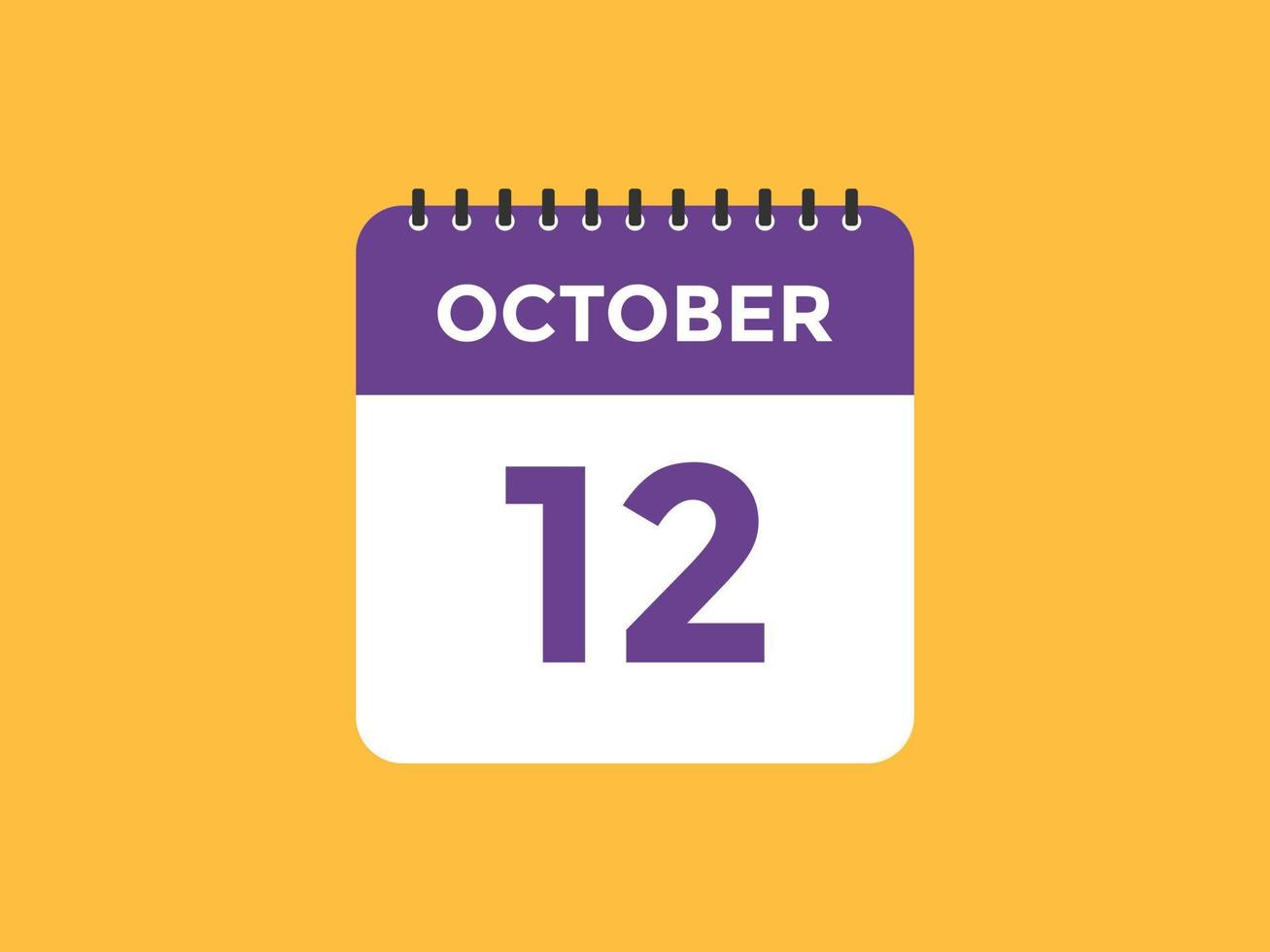 october 12 calendar reminder. 12th october daily calendar icon template. Calendar 12th october icon Design template. Vector illustration