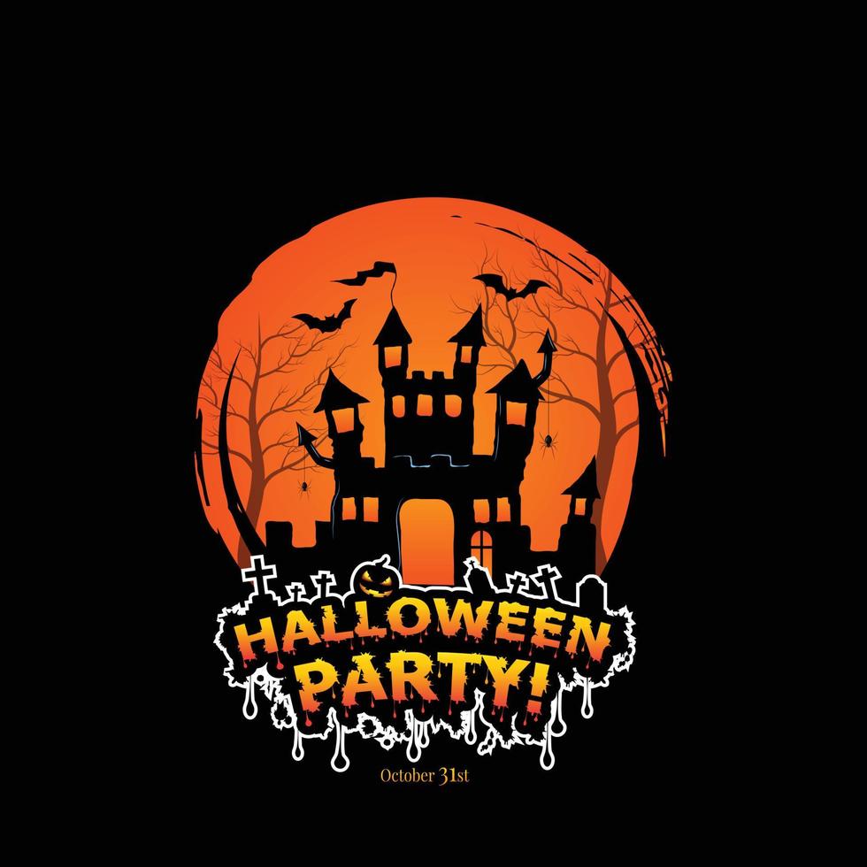 Halloween party poster with Haunted castle. illustrator Vector Eps 10