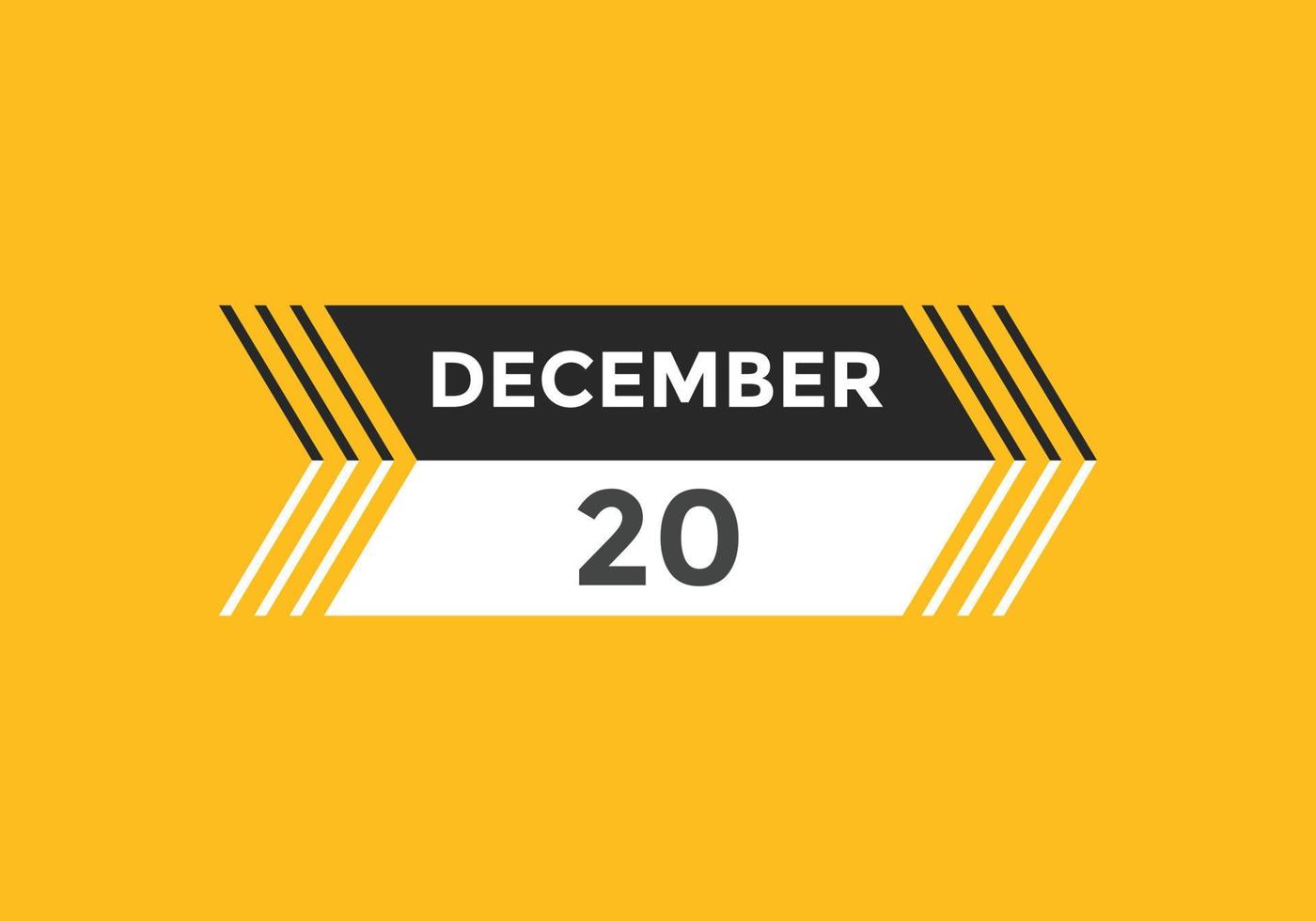 december 20 calendar reminder. 20th december daily calendar icon template. Calendar 20th december icon Design template. Vector illustration