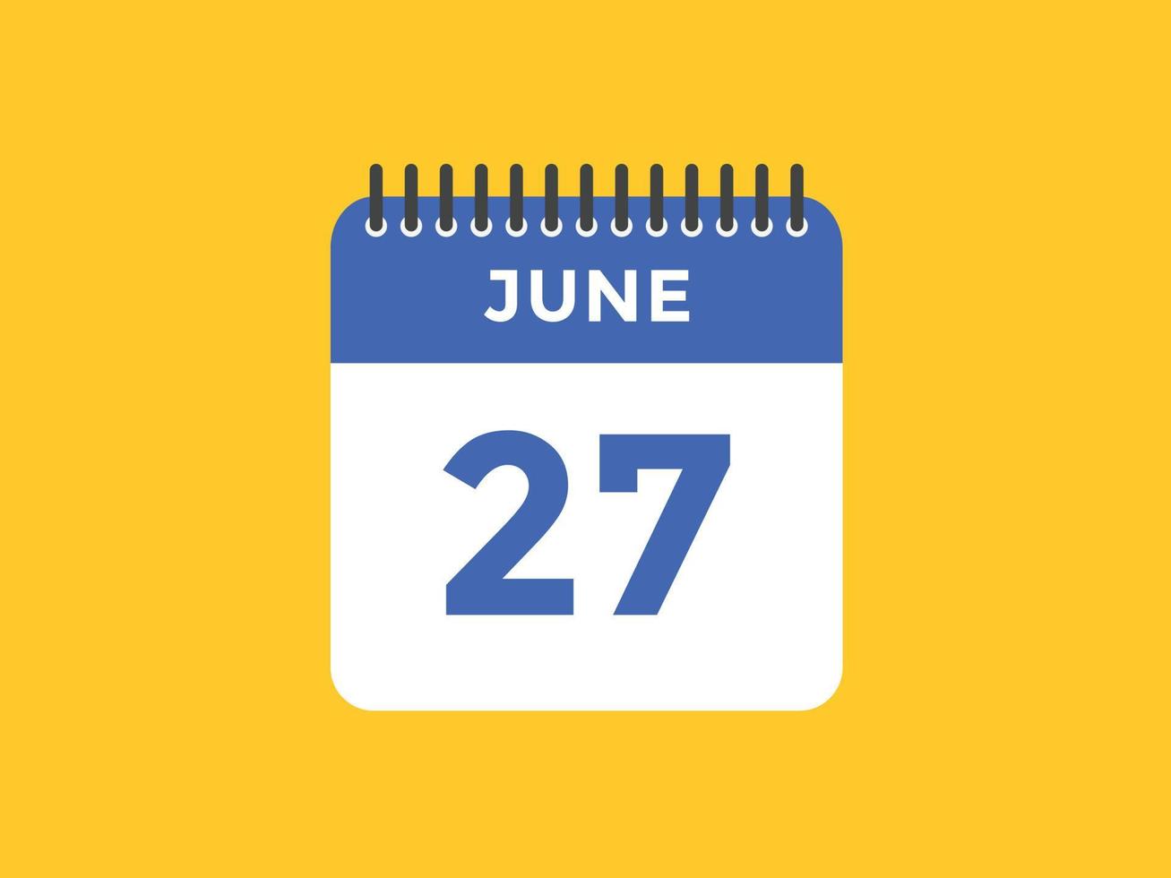 june 27 calendar reminder. 27th june daily calendar icon template. Calendar 27th june icon Design template. Vector illustration