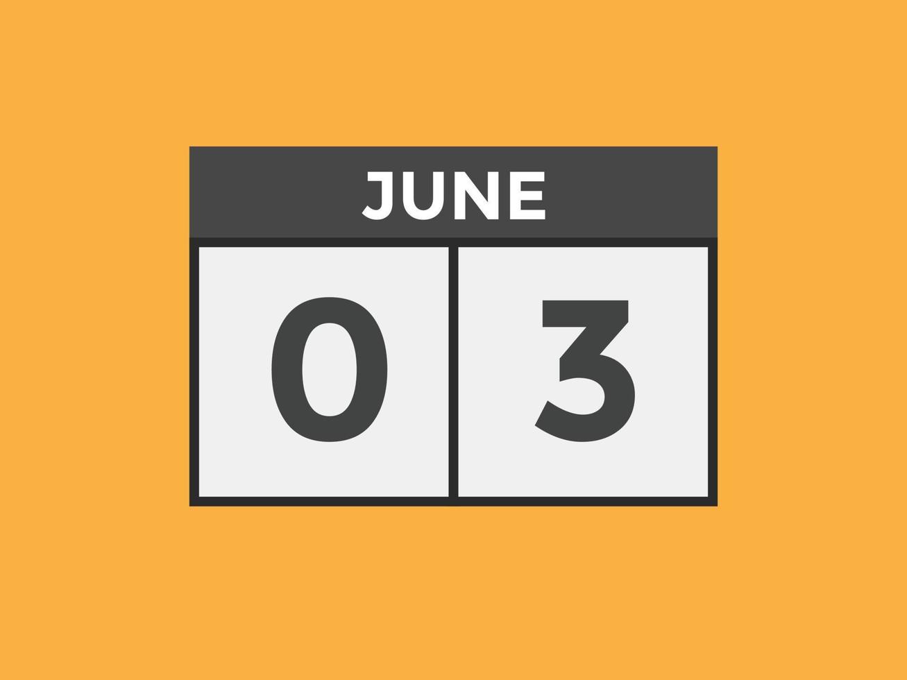 june 3 calendar reminder. 3rd june daily calendar icon template. Calendar 3rd june icon Design template. Vector illustration