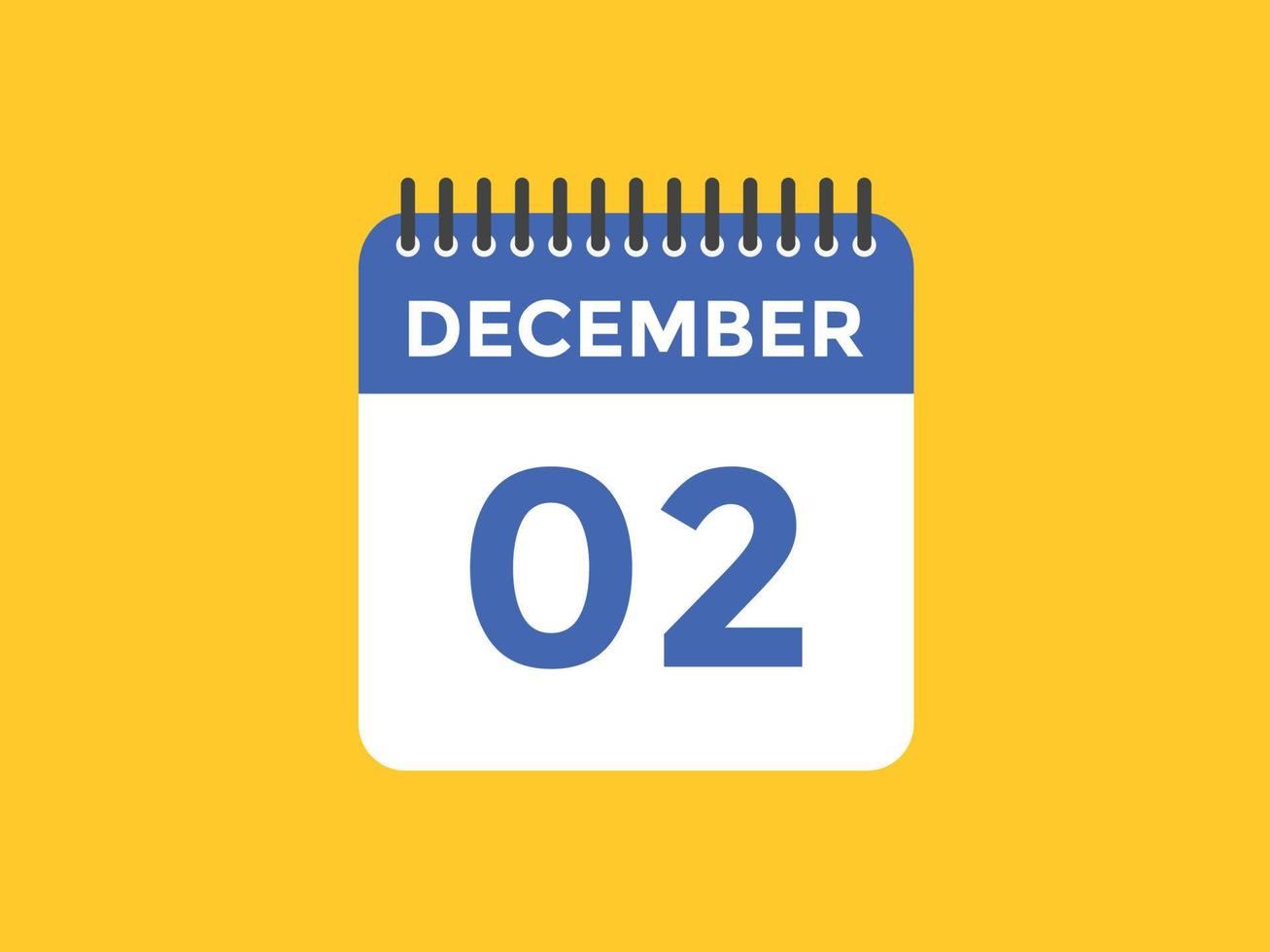 Recordatorio del calendario del 2 de diciembre. Plantilla de icono de calendario diario del 2 de diciembre. plantilla de diseño de icono de calendario 2 de diciembre. ilustración vectorial vector