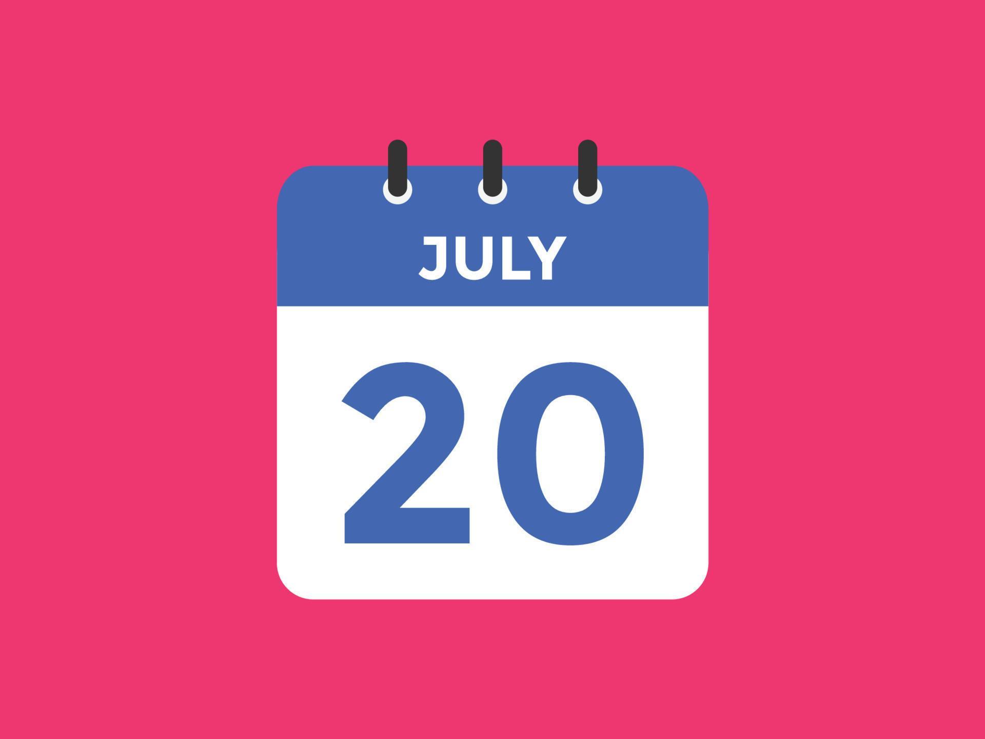 july 20 calendar reminder. 20th july daily calendar icon template 