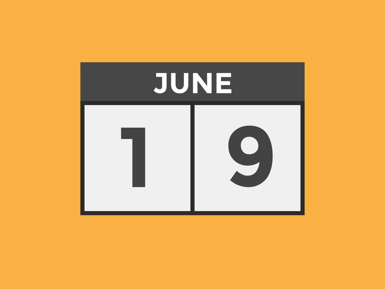 june 19 calendar reminder. 19th june daily calendar icon template. Calendar 19th june icon Design template. Vector illustration