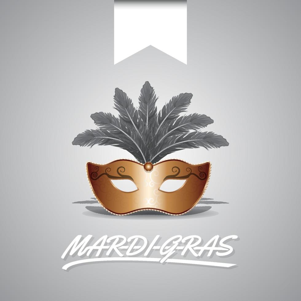yellow and black carnival mask with feathers decorations on white background, 3d illustration vector