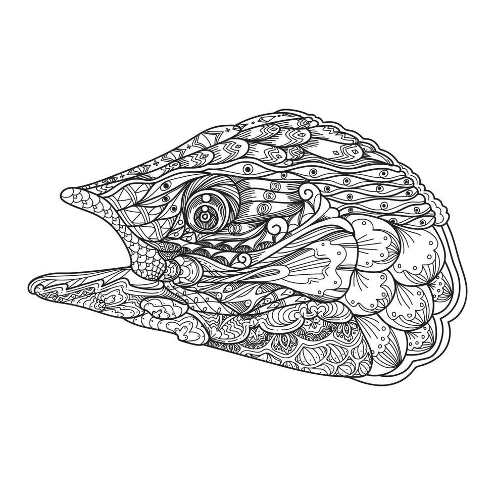 Hand drawn fantasy fish with ethnic doodle pattern. Coloring page - zendala, for relaxation and meditation for adults, vector illustration, isolated on a white background. Zendoodle.