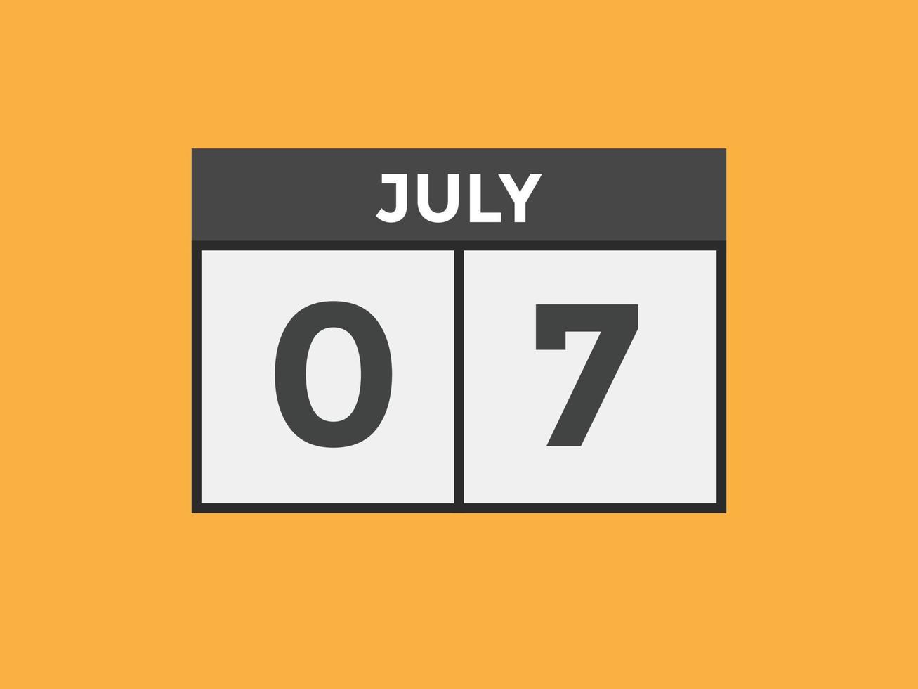 july 7 calendar reminder. 7th july daily calendar icon template. Calendar 7th july icon Design template. Vector illustration