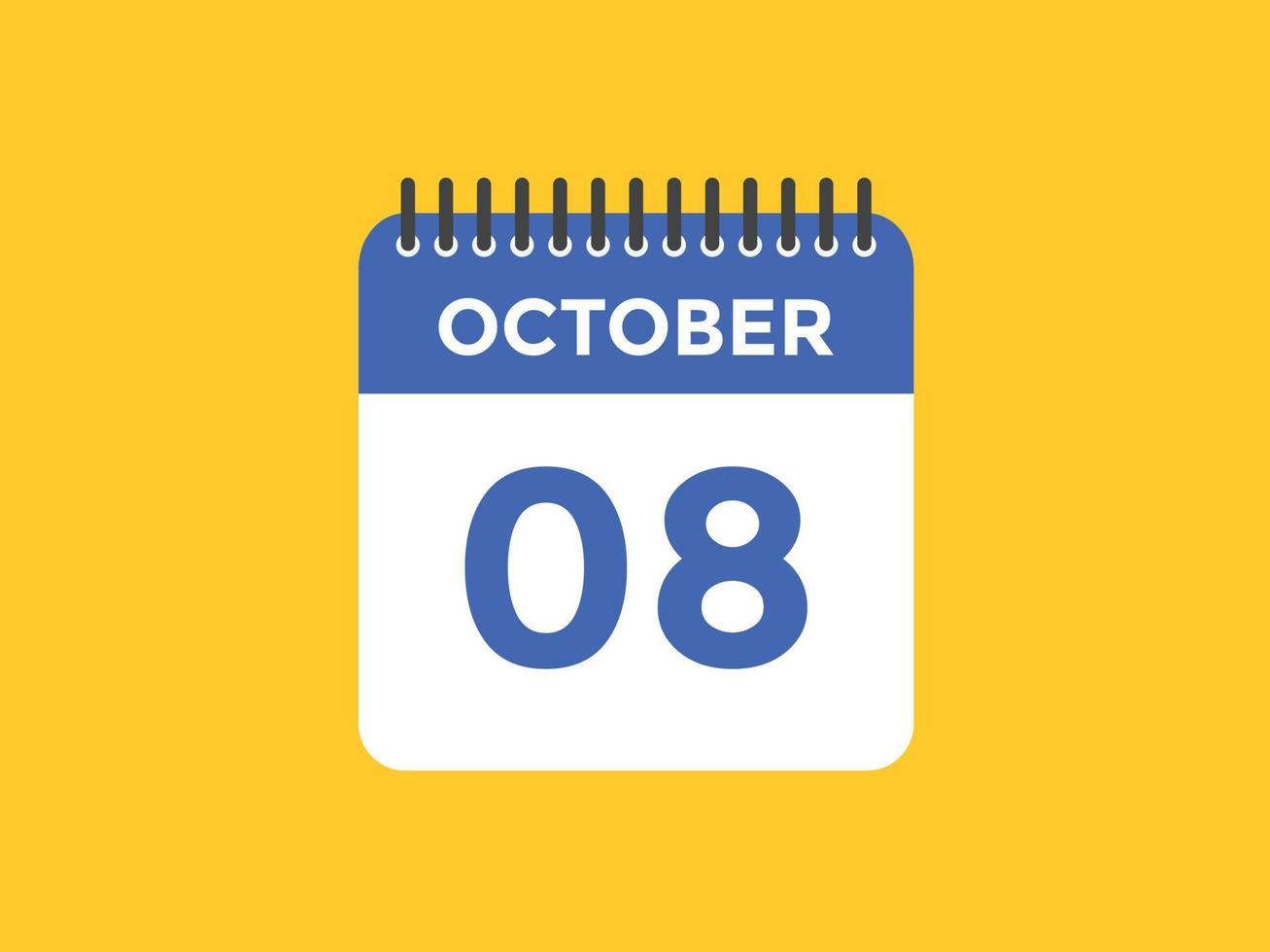 Recordatorio del calendario del 8 de octubre. Plantilla de icono de calendario diario del 8 de octubre. plantilla de diseño de icono de calendario 8 de octubre. ilustración vectorial vector