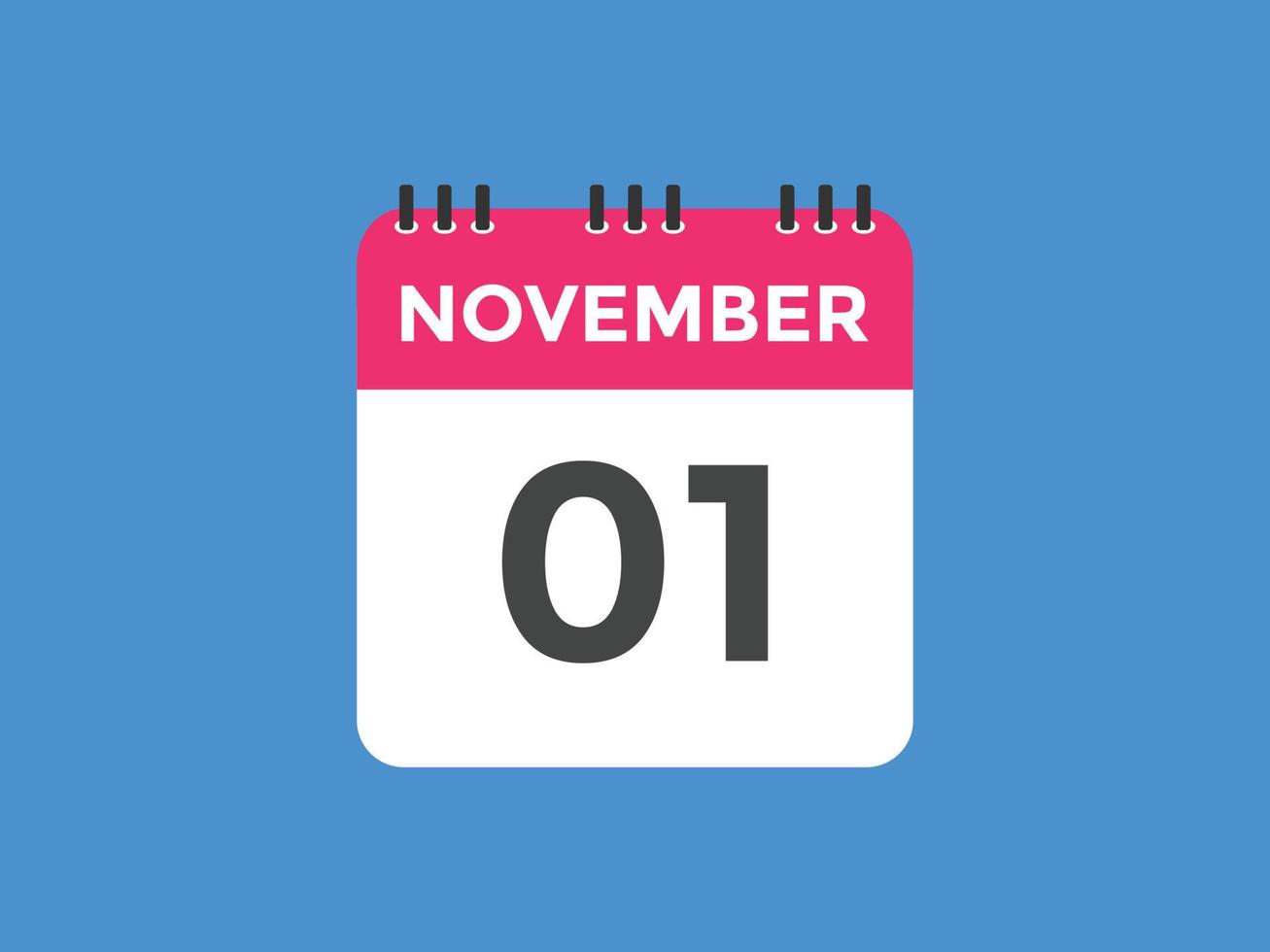 november 1 calendar reminder. 1st november daily calendar icon template. Calendar 1st november icon Design template. Vector illustration