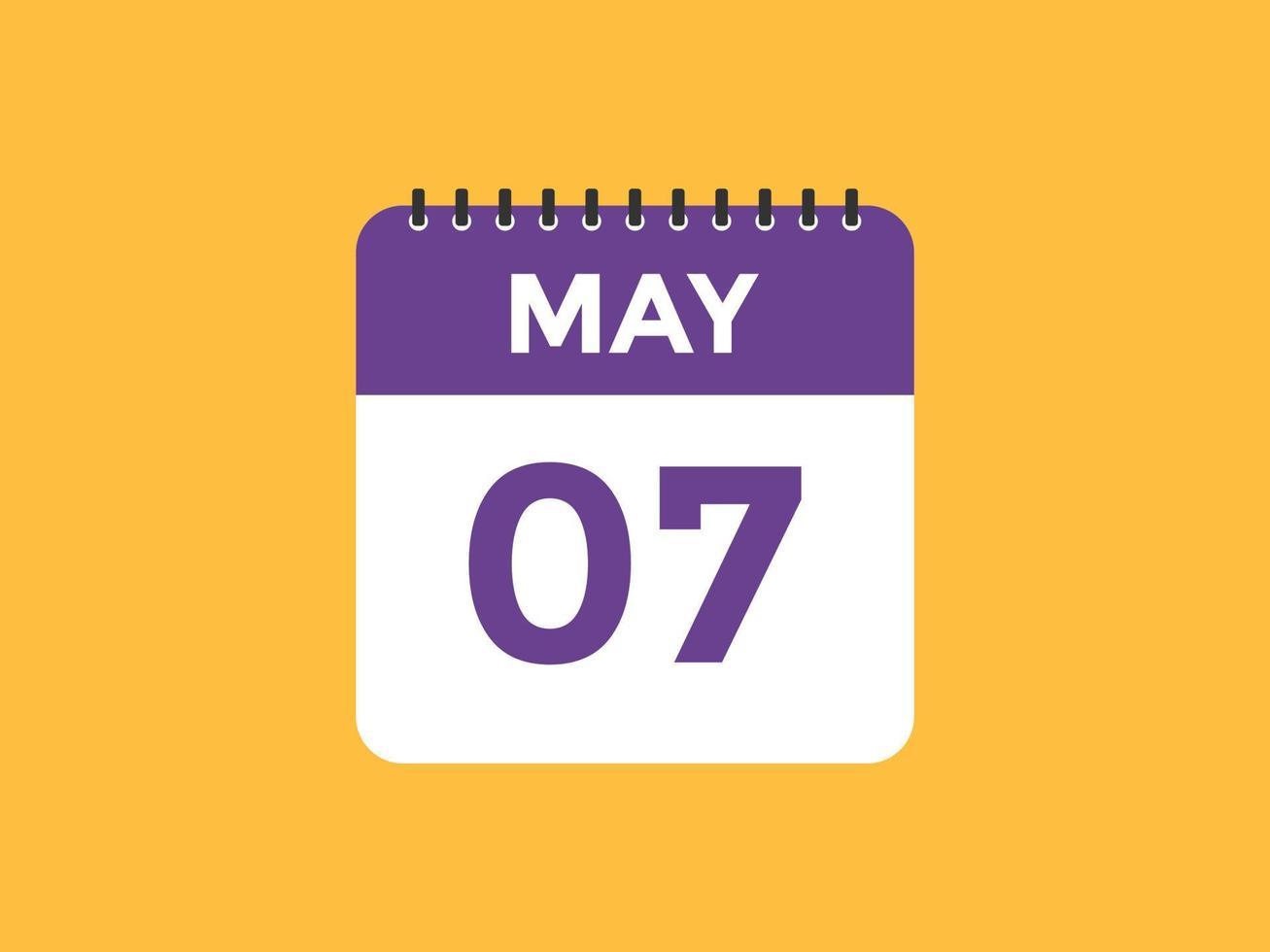 Recordatorio del calendario del 7 de mayo. Plantilla de icono de calendario diario del 7 de mayo. plantilla de diseño de icono de calendario 7 de mayo. ilustración vectorial vector