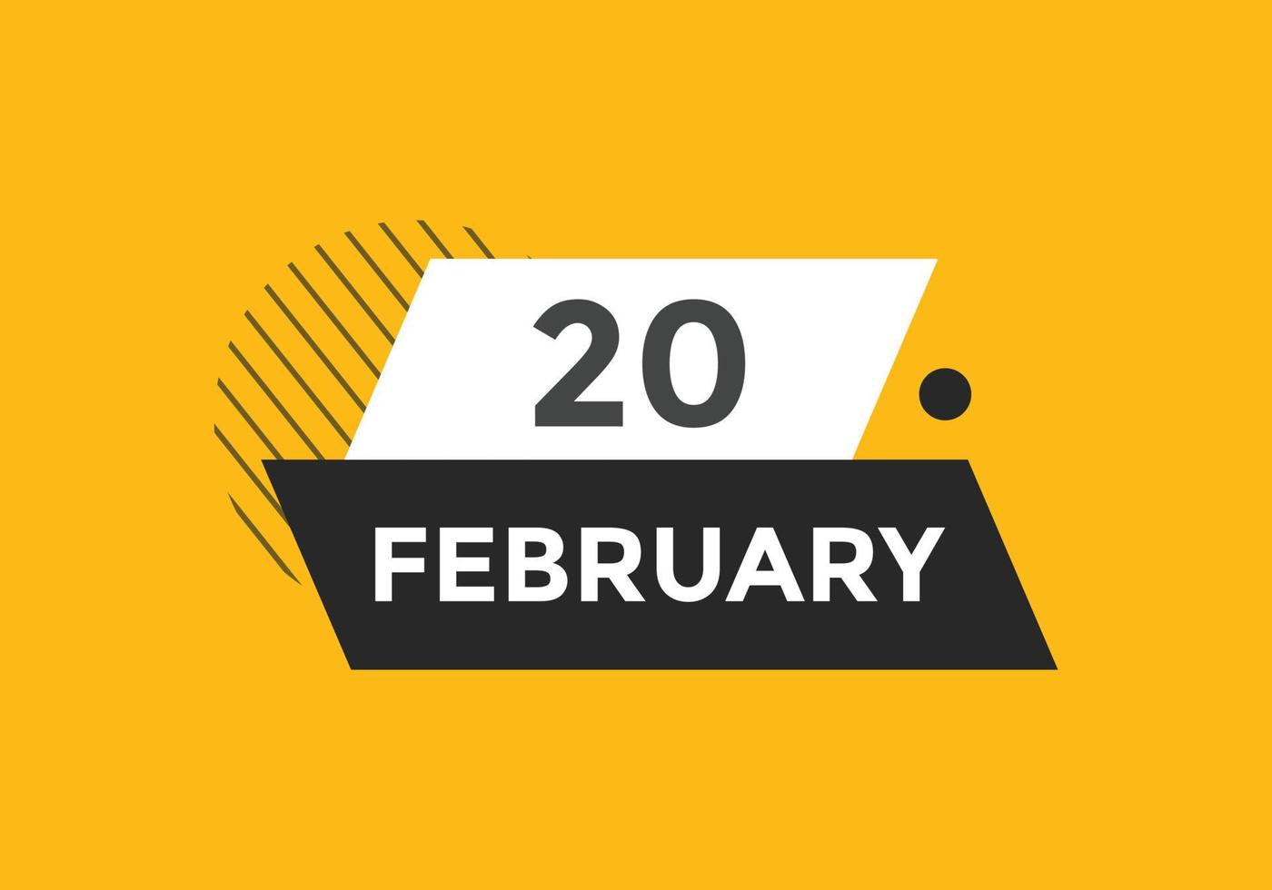 february 20 calendar reminder. 20th february daily calendar icon template. Calendar 20th february icon Design template. Vector illustration