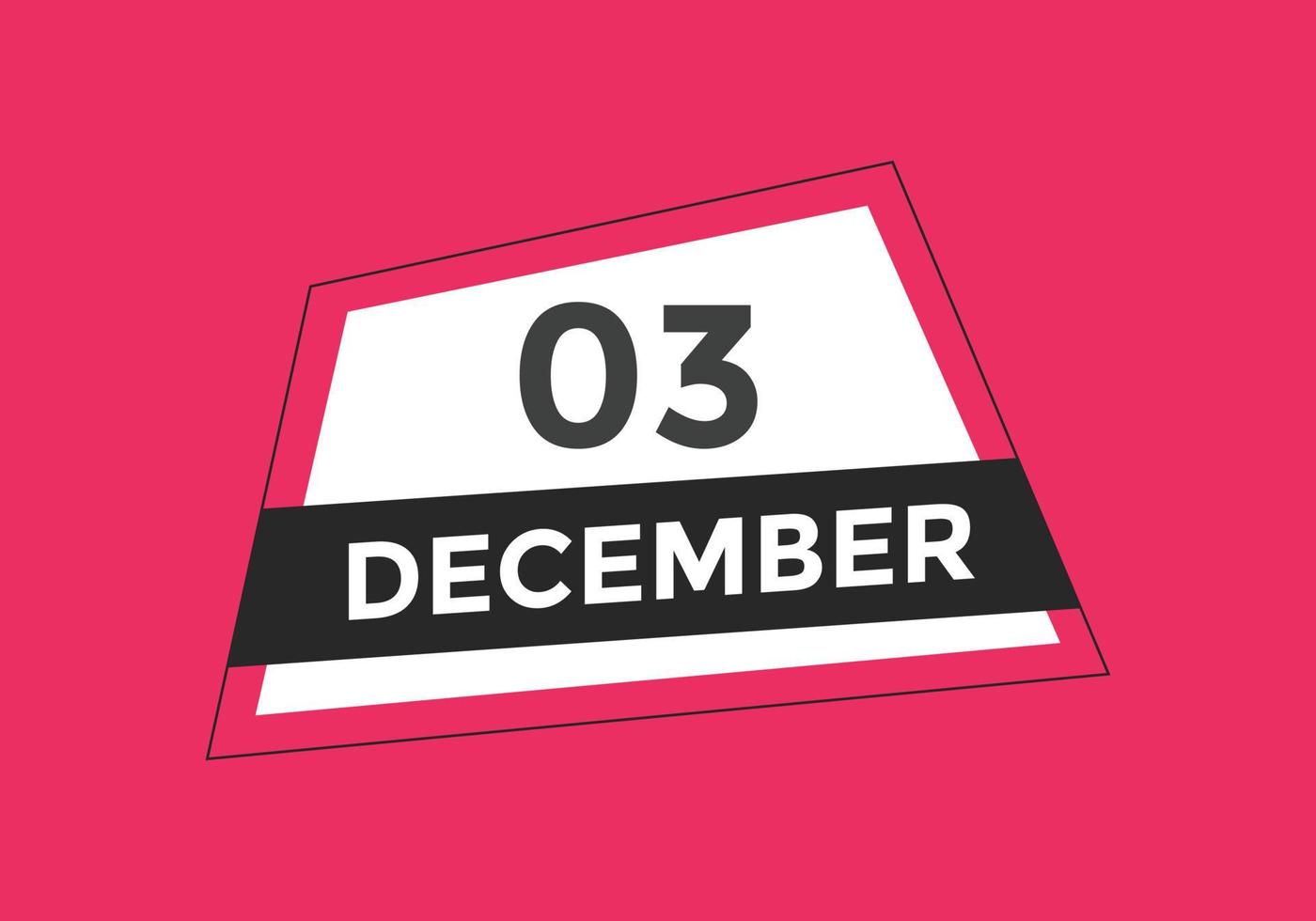 Recordatorio del calendario del 3 de diciembre. Plantilla de icono de calendario diario del 3 de diciembre. plantilla de diseño de icono de calendario 3 de diciembre. ilustración vectorial vector