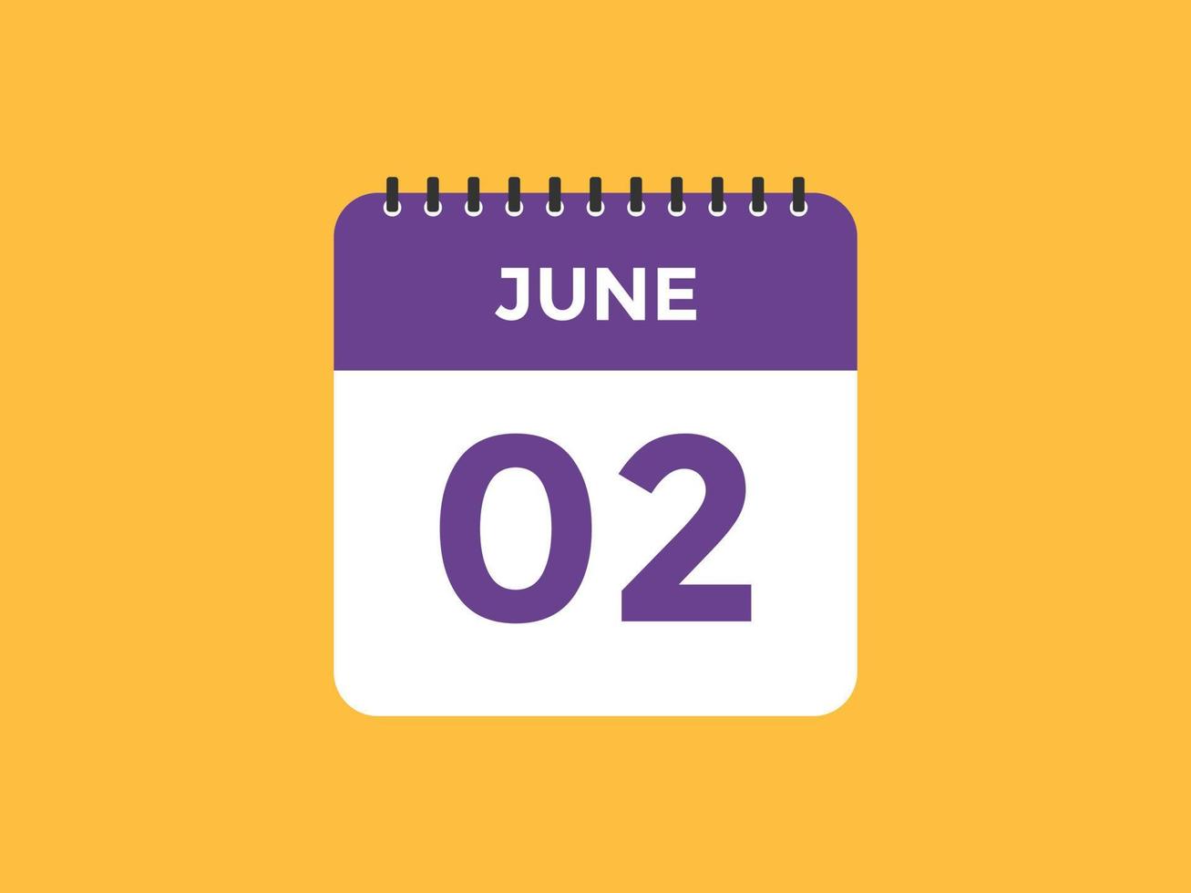 june 2 calendar reminder. 2nd june daily calendar icon template. Calendar 2nd june icon Design template. Vector illustration