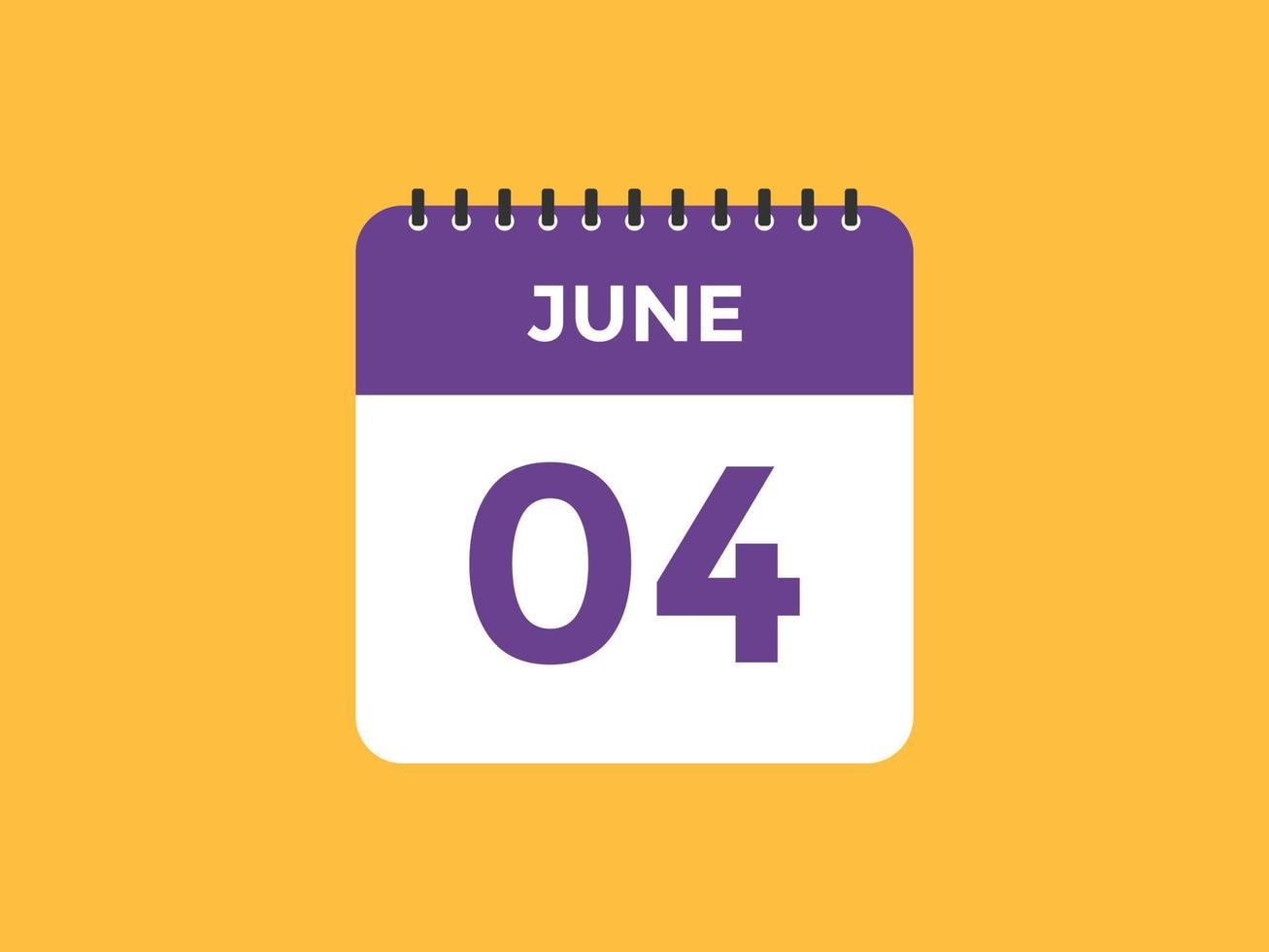 Recordatorio del calendario del 4 de junio. Plantilla de icono de calendario diario del 4 de junio. plantilla de diseño de icono de calendario 4 de junio. ilustración vectorial vector