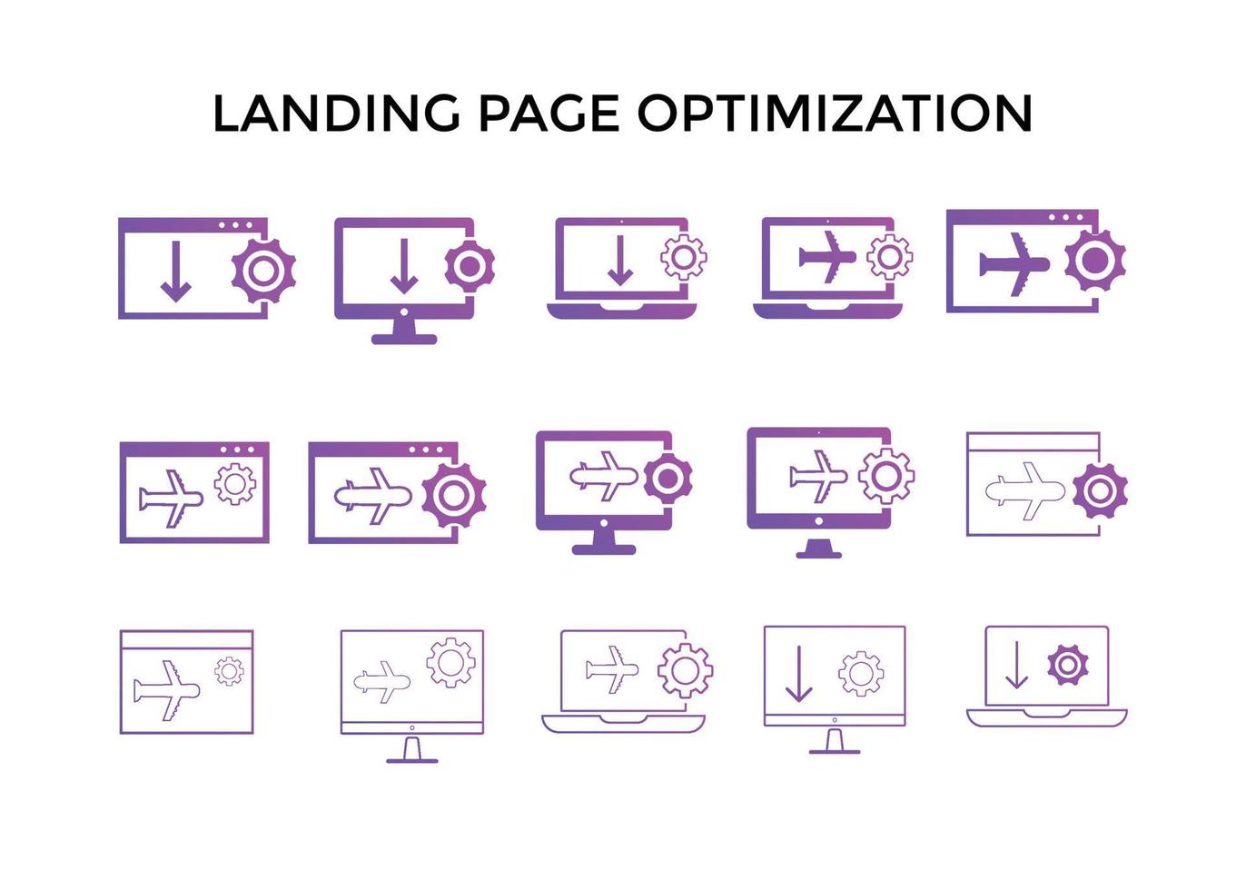 landing page optimization icons. Used for SEO or websites. vector