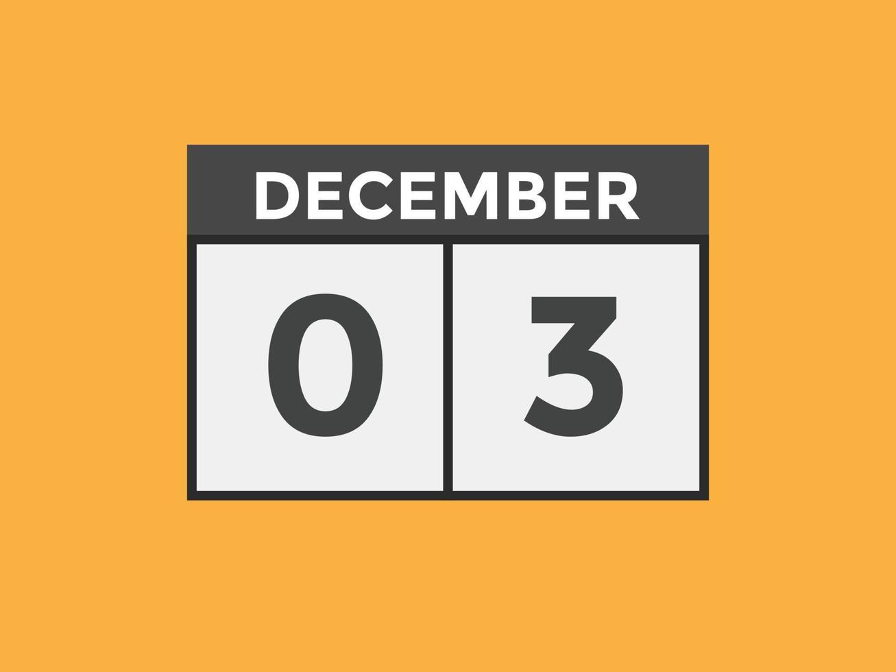 Recordatorio del calendario del 3 de diciembre. Plantilla de icono de calendario diario del 3 de diciembre. plantilla de diseño de icono de calendario 3 de diciembre. ilustración vectorial vector