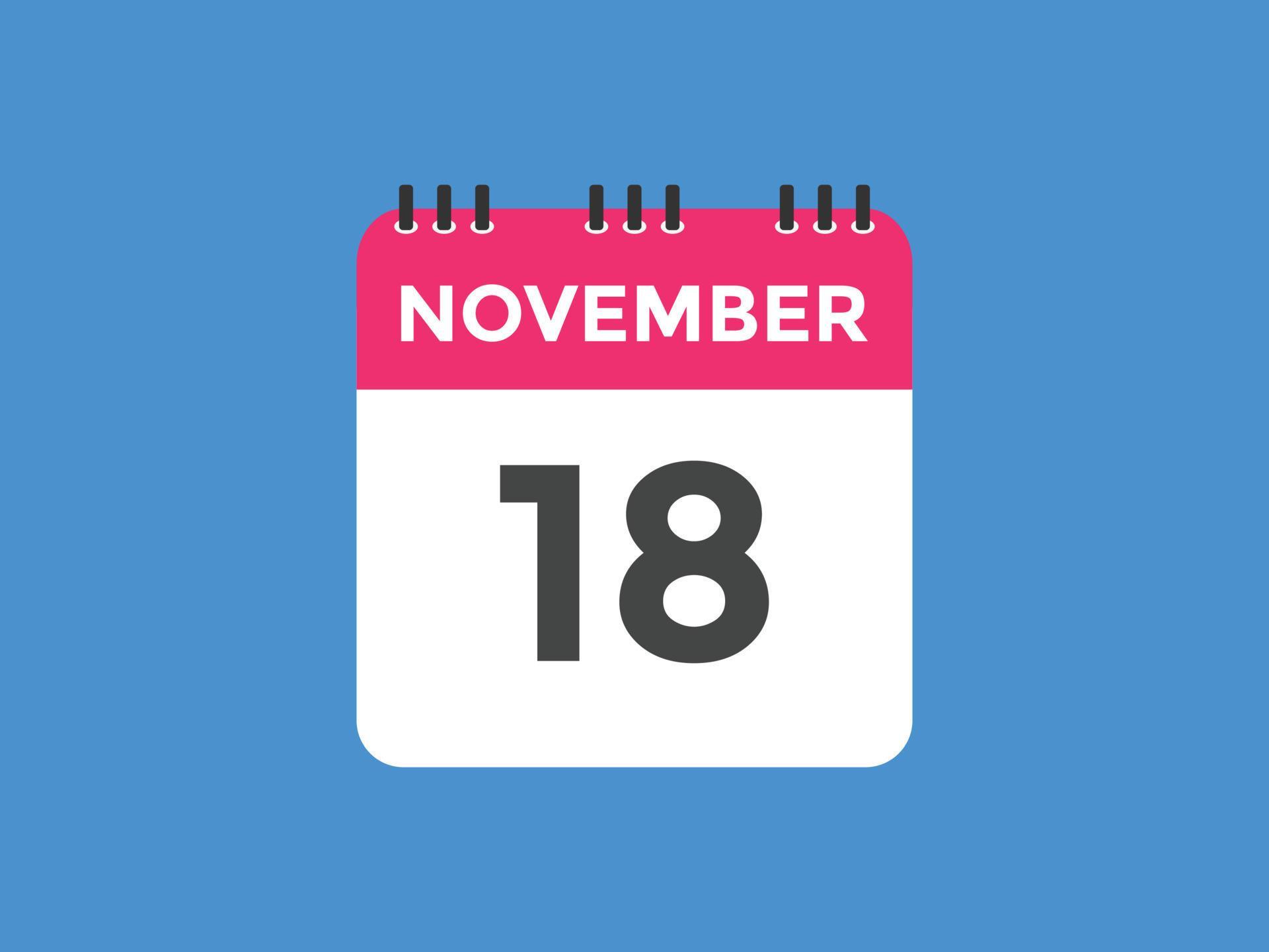 november 18 calendar reminder. 18th november daily calendar icon