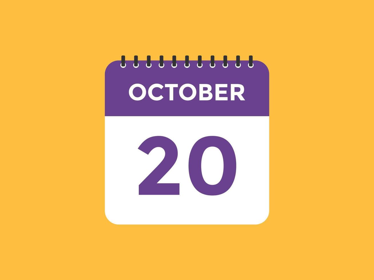 october 20 calendar reminder. 20th october daily calendar icon template. Calendar 20th october icon Design template. Vector illustration