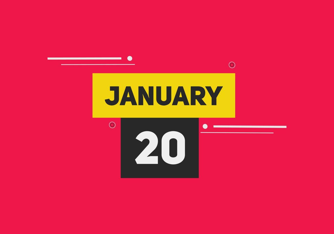 january 20 calendar reminder. 20th january daily calendar icon template. Calendar 20th january icon Design template. Vector illustration