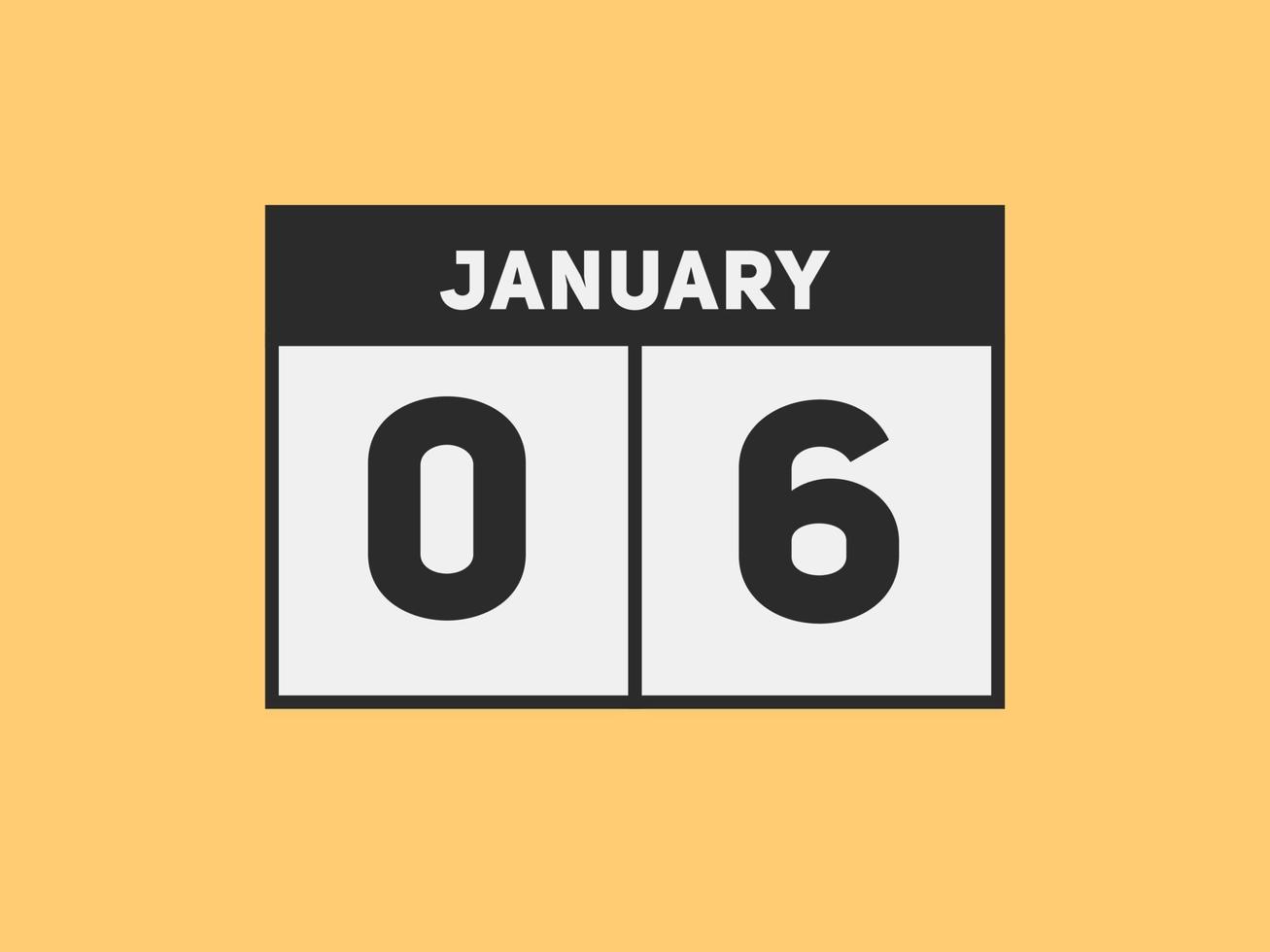 january 6 calendar reminder. 6th january daily calendar icon template. Calendar 6th january icon Design template. Vector illustration