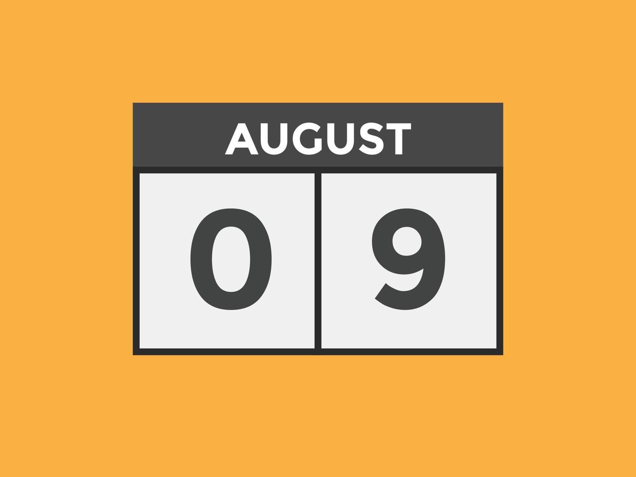 august 9 calendar reminder. 9th august daily calendar icon template. Calendar 9th august icon Design template. Vector illustration