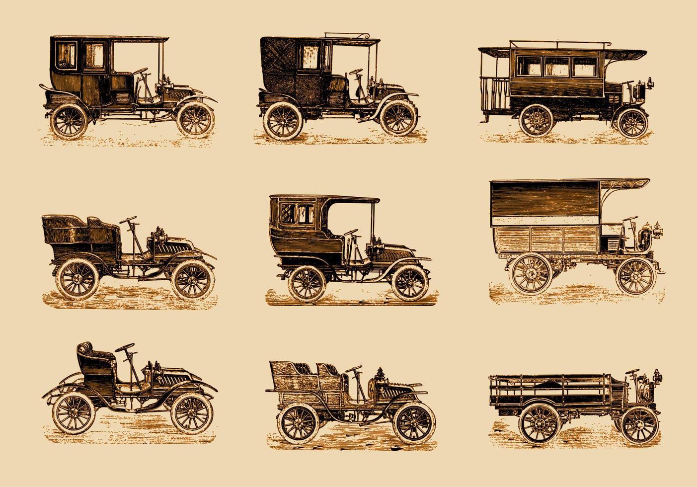 Vector illustration of set of vintage cars