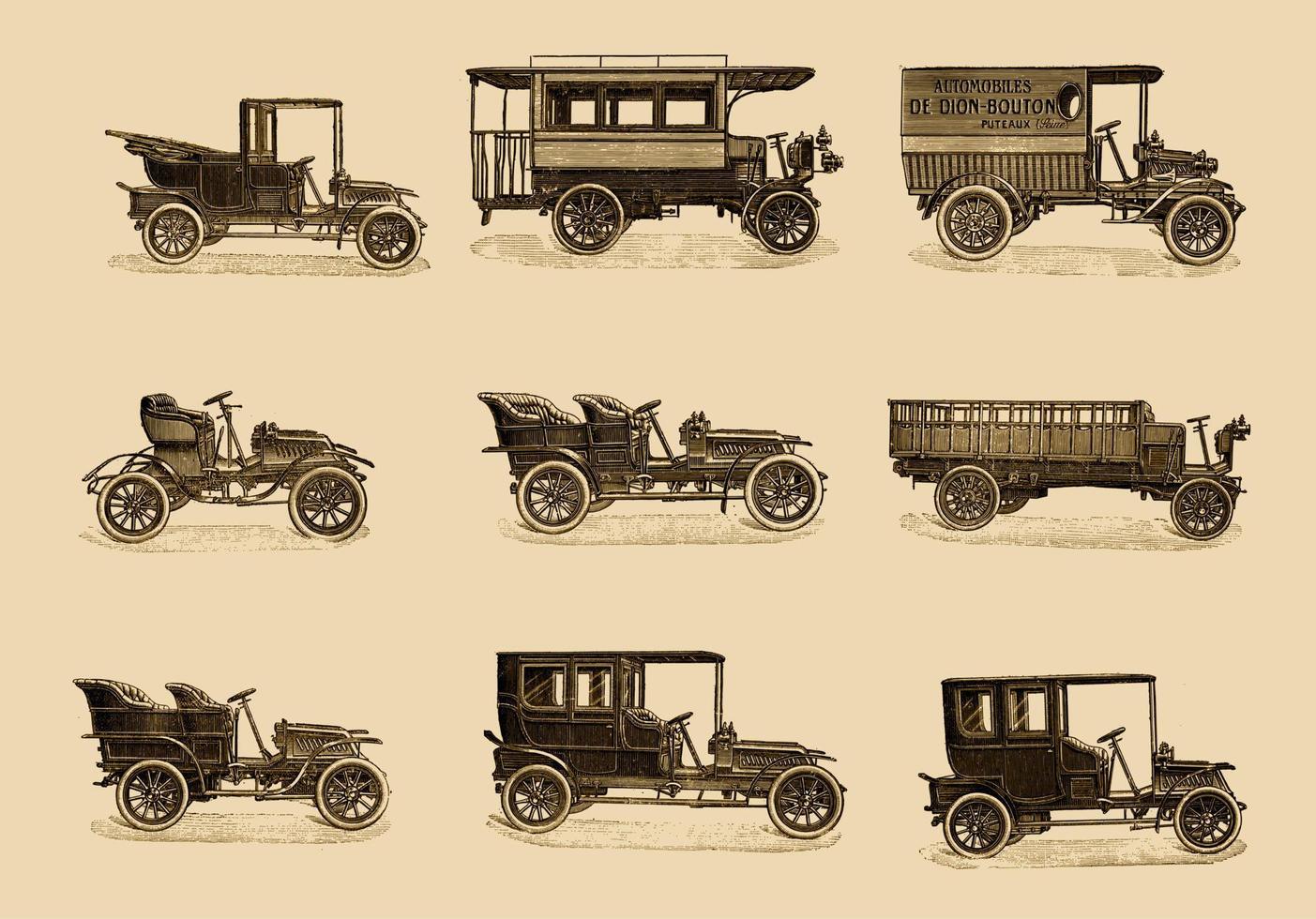 Vector illustration of set of vintage cars