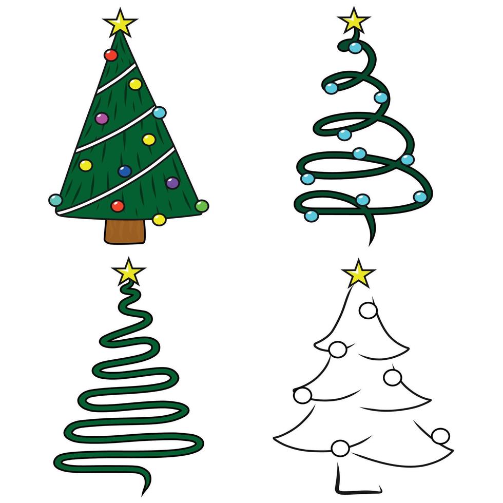 ilustración vectorial de un conjunto de árboles de navidad sobre un fondo blanco vector