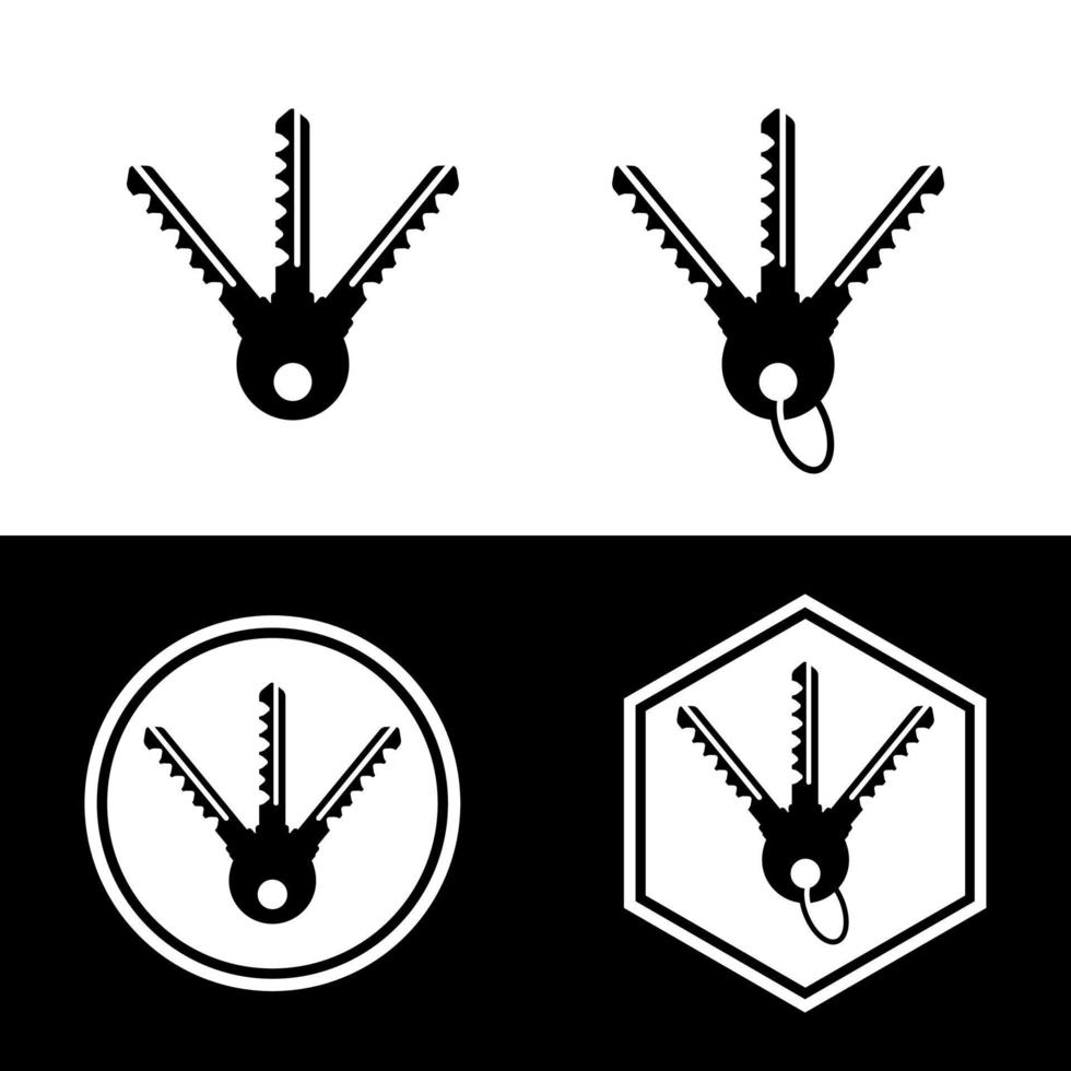 Key icon vector illustration sign. Key icon set. Black keys signs isolated on white and black background