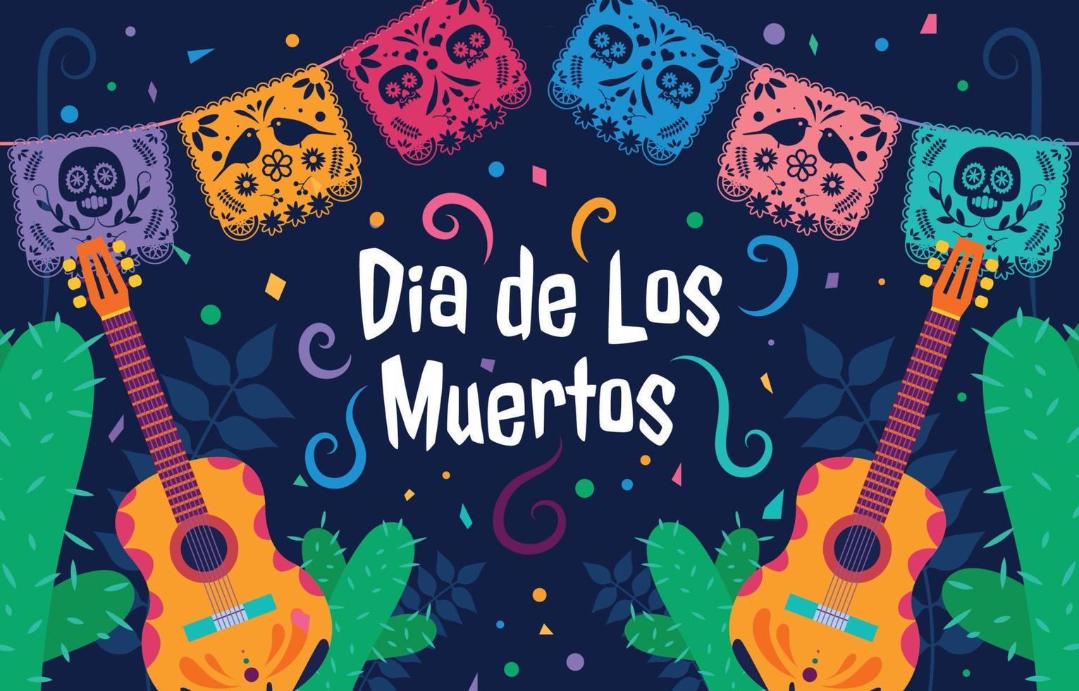 colorido dia de los muertos con papel picado vector