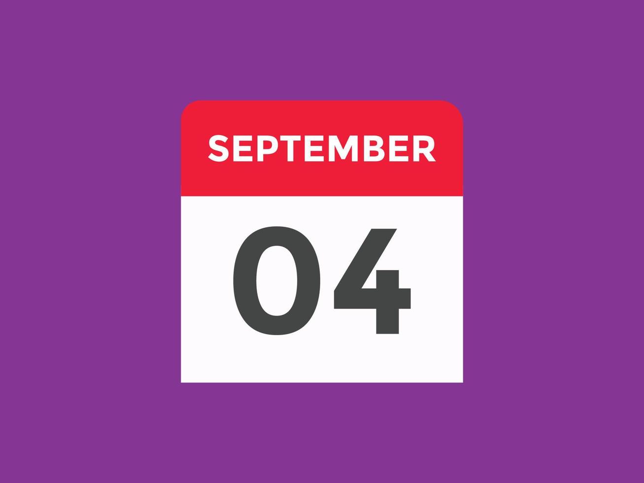 Recordatorio del calendario del 4 de septiembre. Plantilla de icono de calendario diario del 4 de septiembre. plantilla de diseño de icono de calendario 4 de septiembre. ilustración vectorial vector