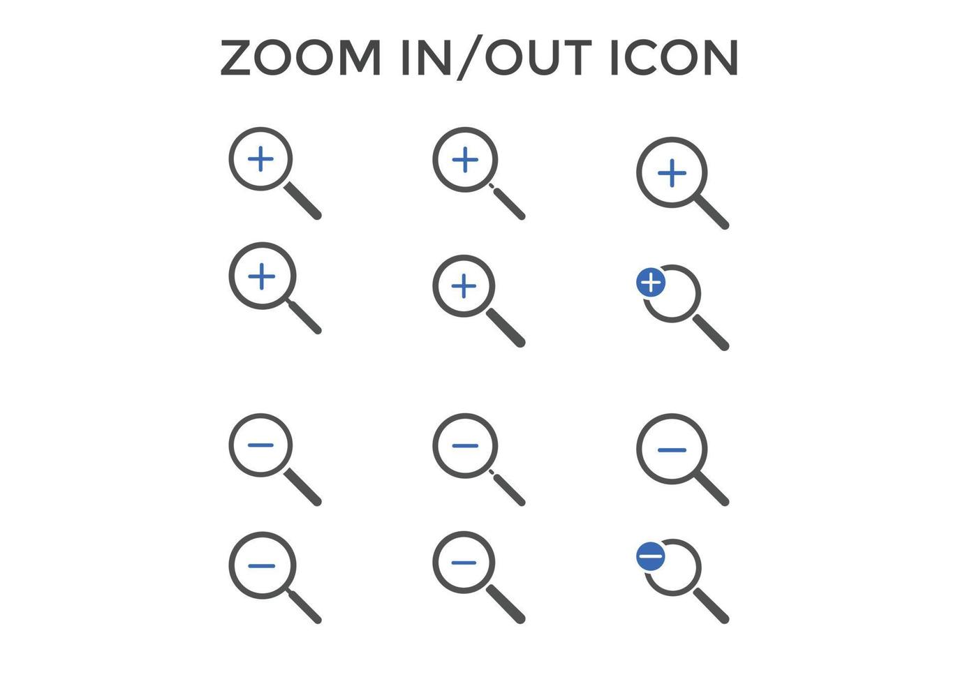 Set of zoom in out icons. Magnifying glass zoom in plus sign. Used for SEO or websites. vector