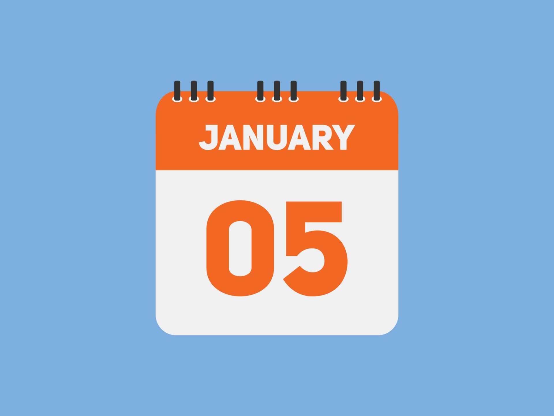 January 5 Calendar Reminder 5th January Daily Calendar Icon Template january-5-calendar-reminder-5th-january-daily-calendar-icon-template