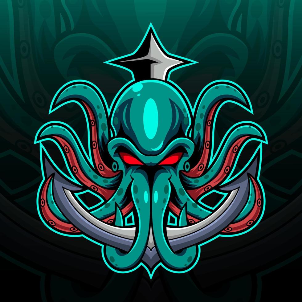 diseño de logotipo de mascota kraken octopus esport vector