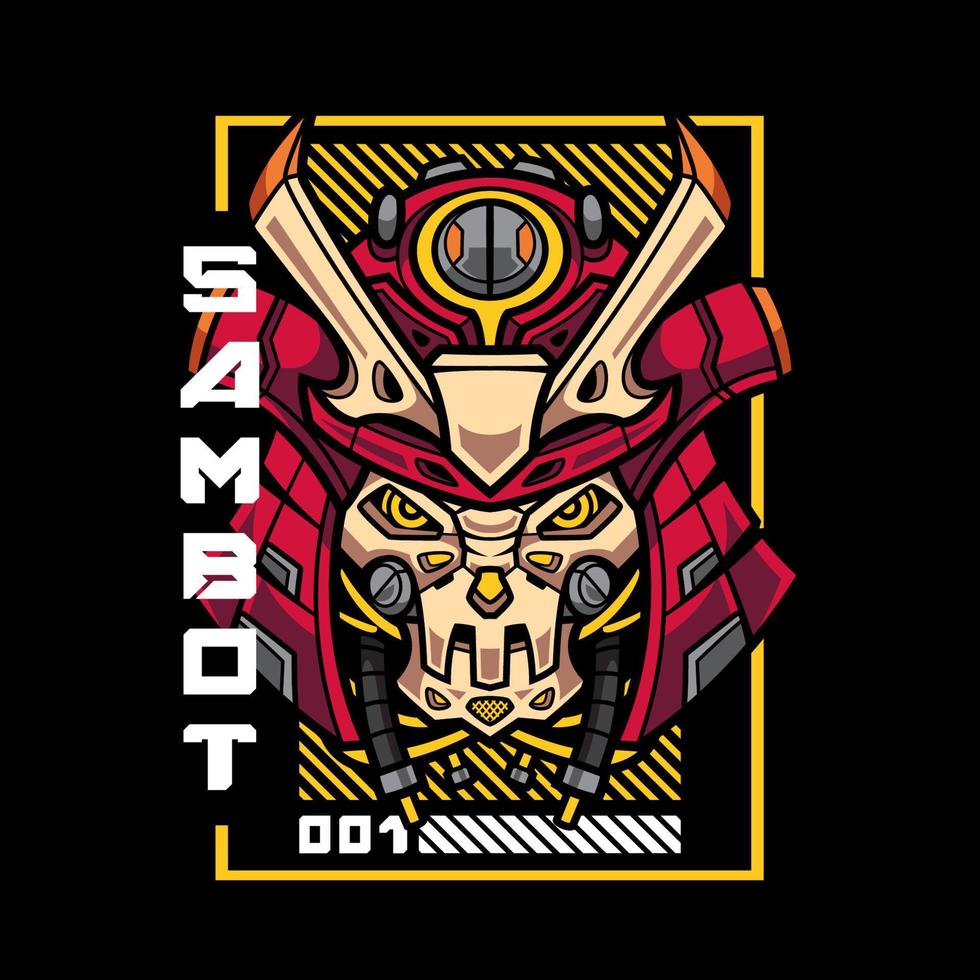 logotipo de la mascota de la cabeza del robot samurai vector