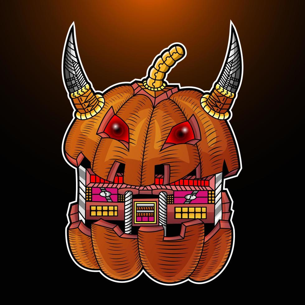 Pumpkin robot mascot logo design vector