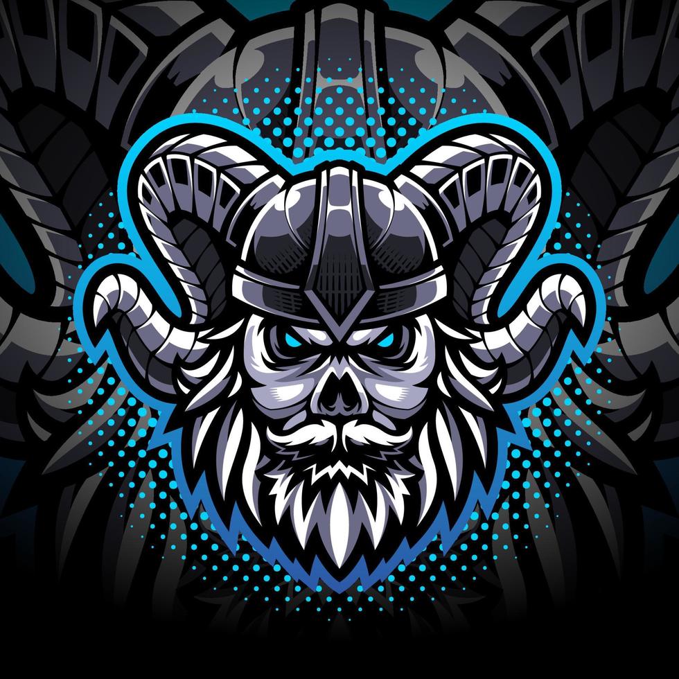 logotipo de la mascota del esport del cráneo vikingo vector