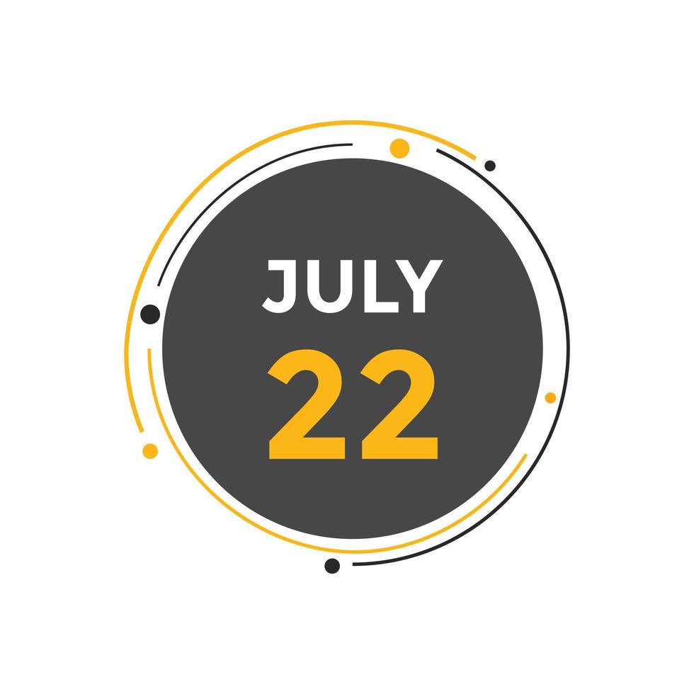 july 22 calendar reminder. 22th july daily calendar icon template. Calendar 22th july icon Design template. Vector illustration