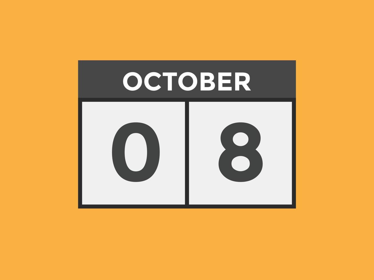october 8 calendar reminder. 8th october daily calendar icon template. Calendar 8th october icon Design template. Vector illustration
