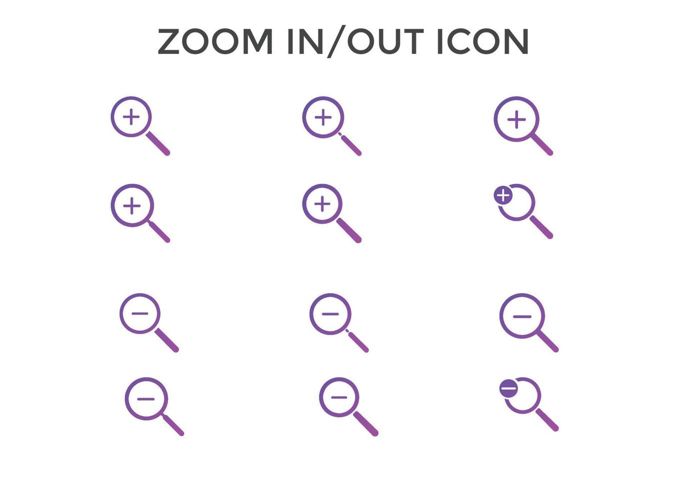 Set of zoom in out icons. Magnifying glass zoom in plus sign. Used for SEO or websites. vector