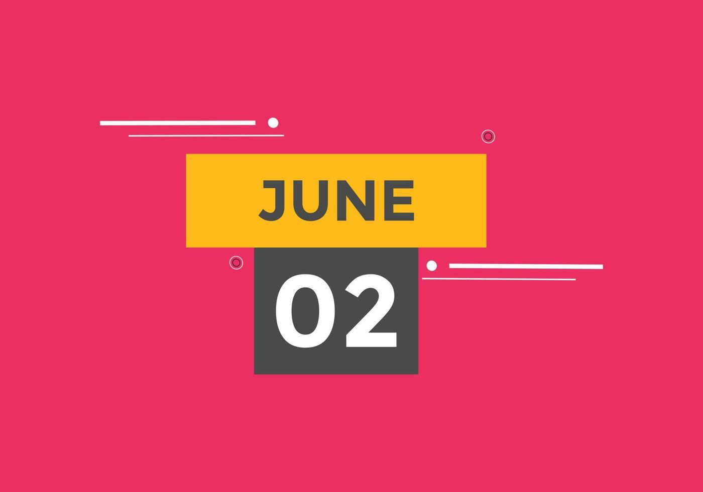 june 2 calendar reminder. 2nd june daily calendar icon template. Calendar 2nd june icon Design template. Vector illustration