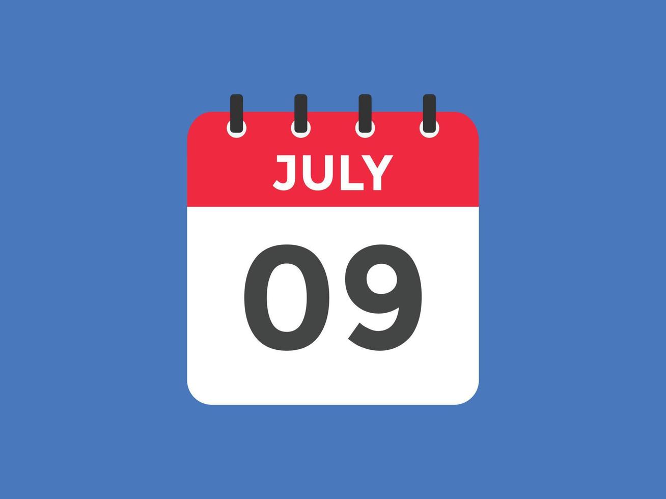 Recordatorio del calendario del 9 de julio. Plantilla de icono de calendario diario del 9 de julio. plantilla de diseño de icono de calendario 9 de julio. ilustración vectorial vector