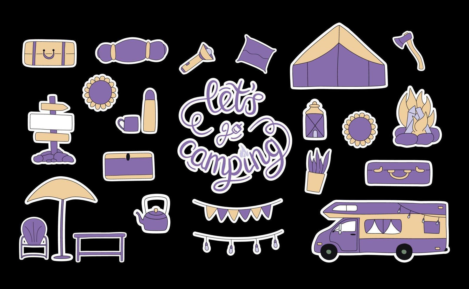 Set of vector hand drawn flat colourful illustrations
