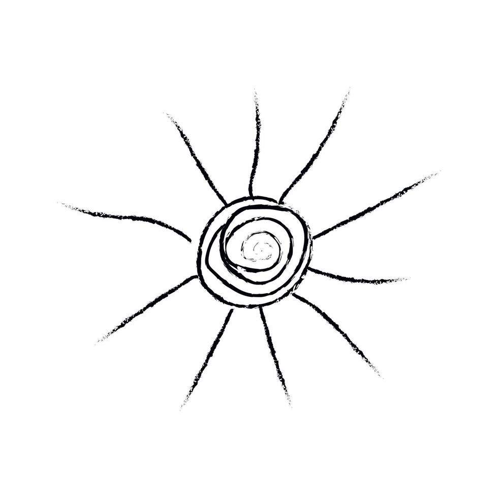 Doodle cosmos illustration in childish style. Hand drawn abstract sun. Black and white. vector