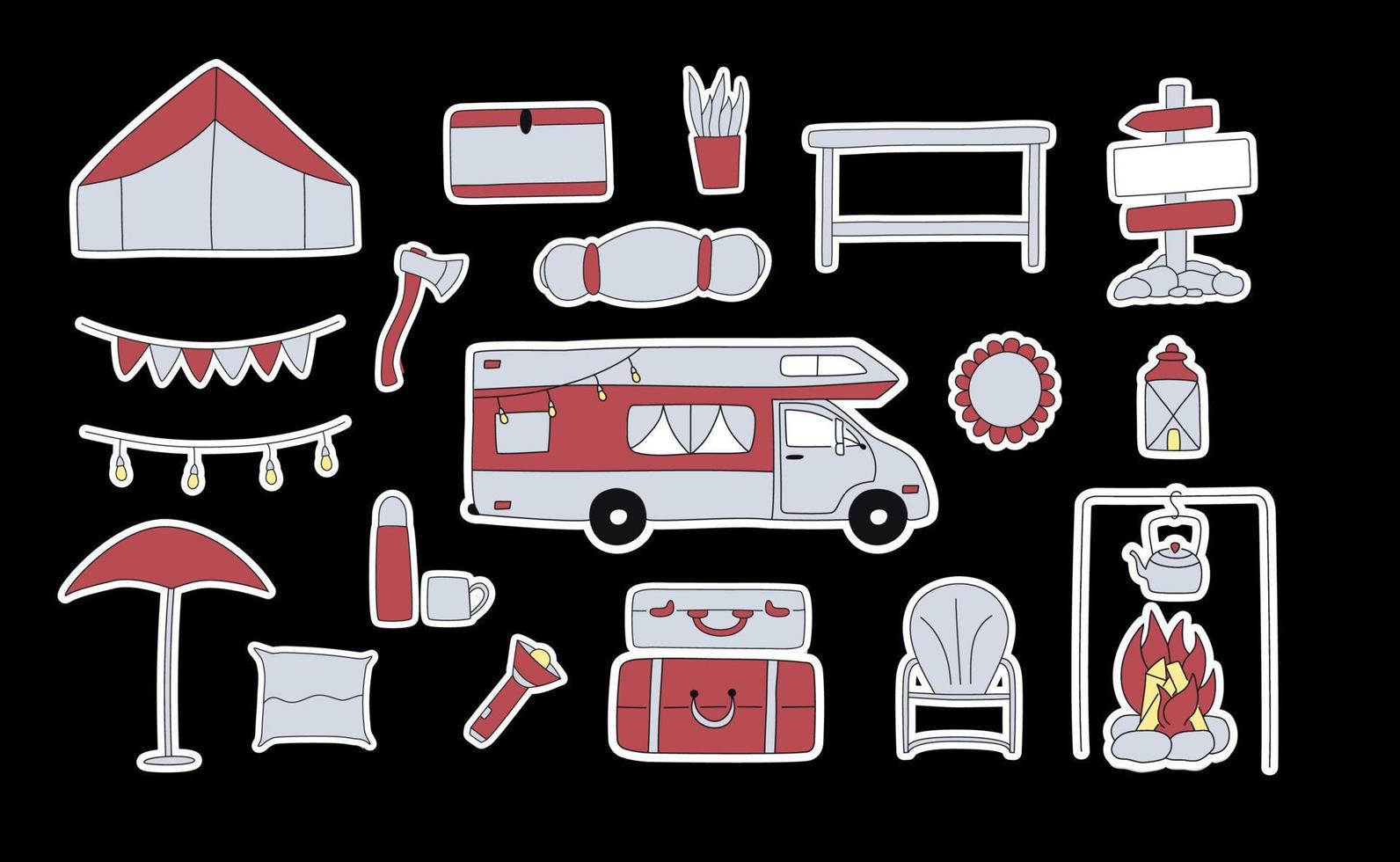 Set of vector hand drawn flat colourful illustrations