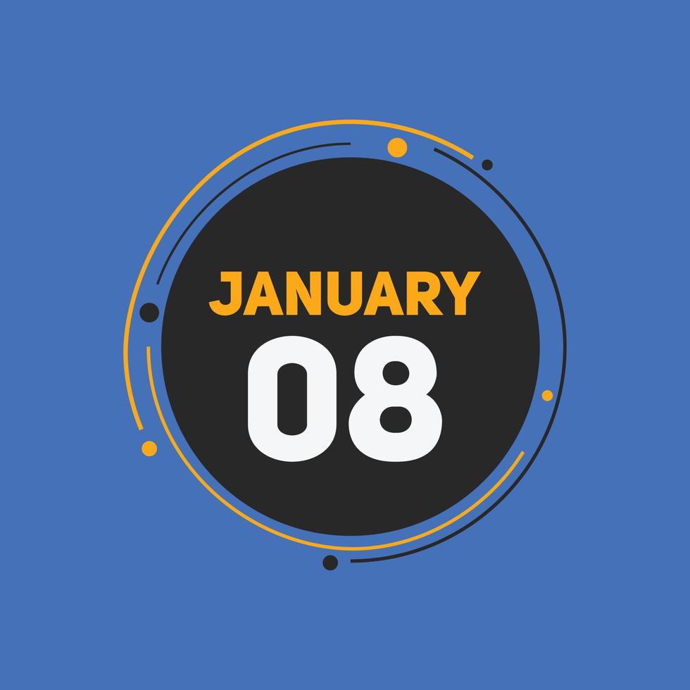 january 8 calendar reminder. 8th january daily calendar icon template. Calendar 8th january icon Design template. Vector illustration