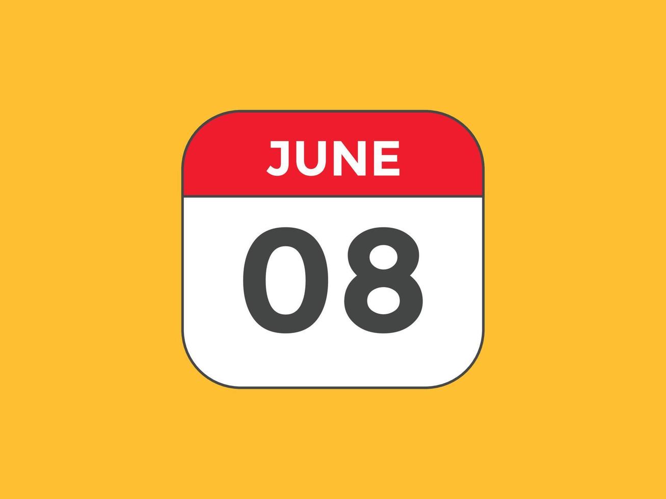 june 8 calendar reminder. 8th june daily calendar icon template